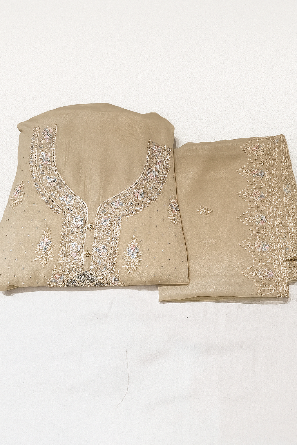 Elegant Beige Unstitched Salwar Kameez with Subtle Embroidery
